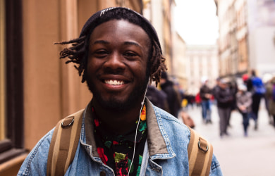 a young man smiling